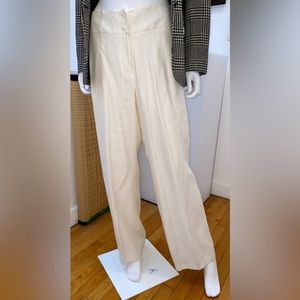 Jones New York Collection cream linen/rayon twill pants, front crease, lined.